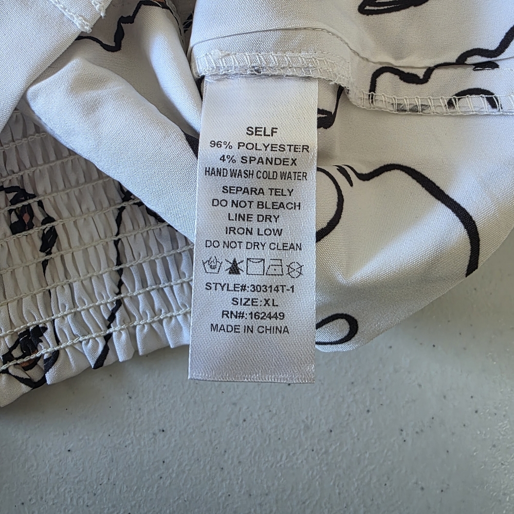 Milk & Honey Tie Neck Shirt XL Faces Print Button-up Top Long Sleeve Artsy NEW - Picture 9 of 13